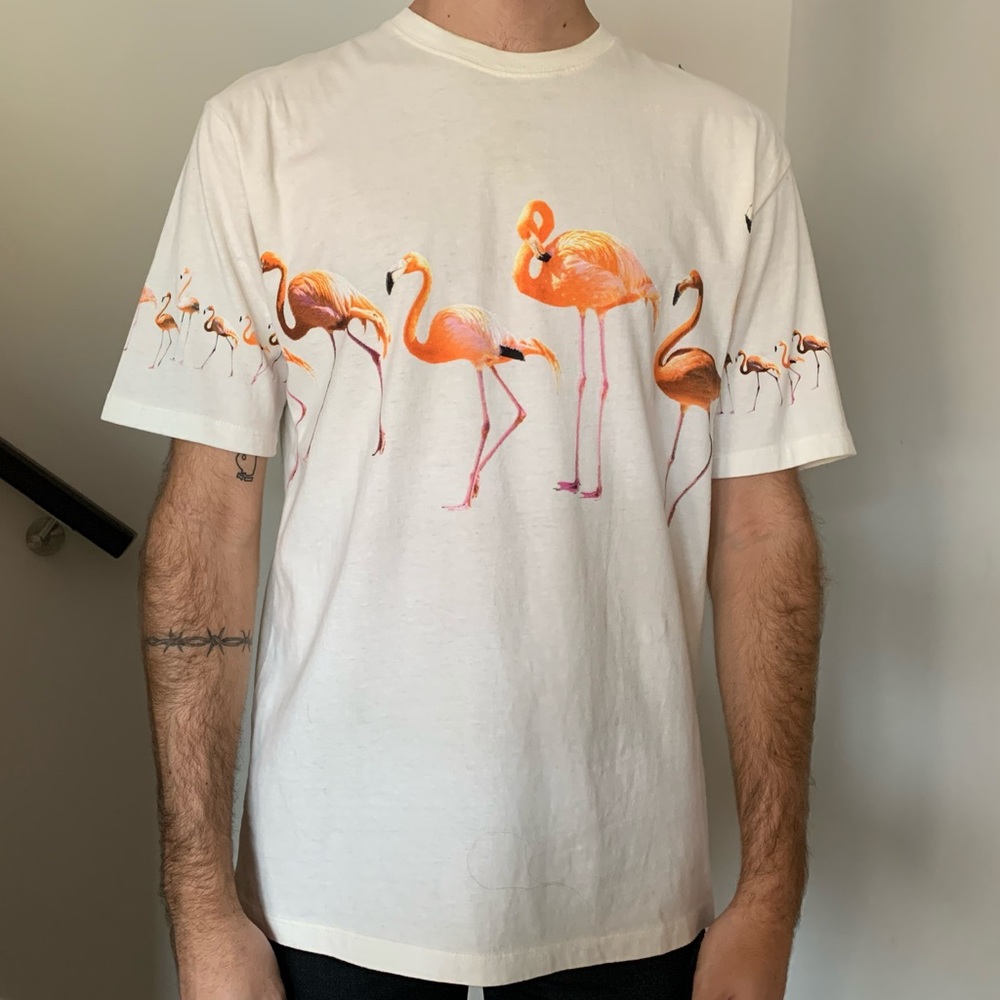 TOPMAN Graphic Tee, white with Flamingo print tee